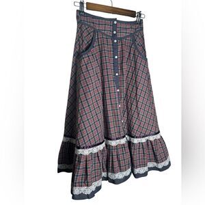 Jessica’s Gunnies Cottage Plaid Lace Button Down Midi Skirt